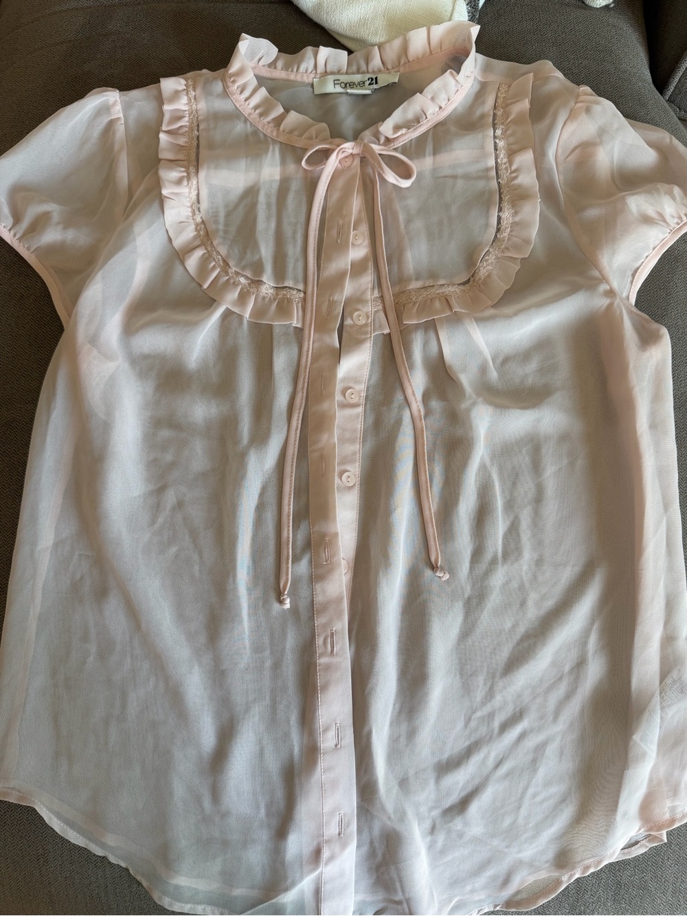 Forever 21 Light Pink Ruffle Tie-Front Blouse
